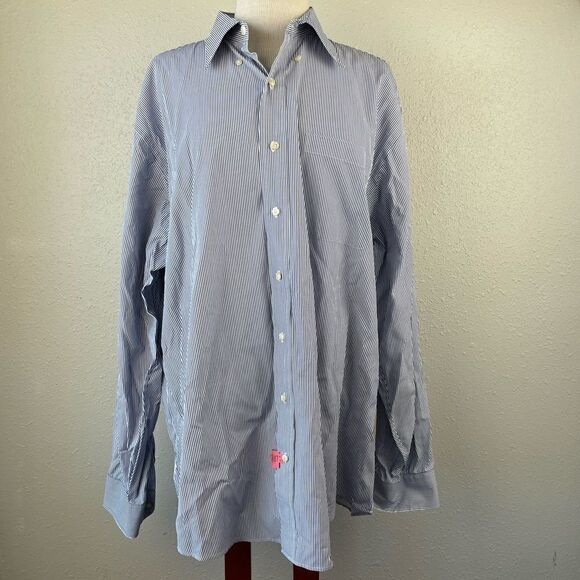 Jos. A. Banks Blue and White Striped Button Down Dress Shirt Size 17-36 EUC - Picture 1 of 8